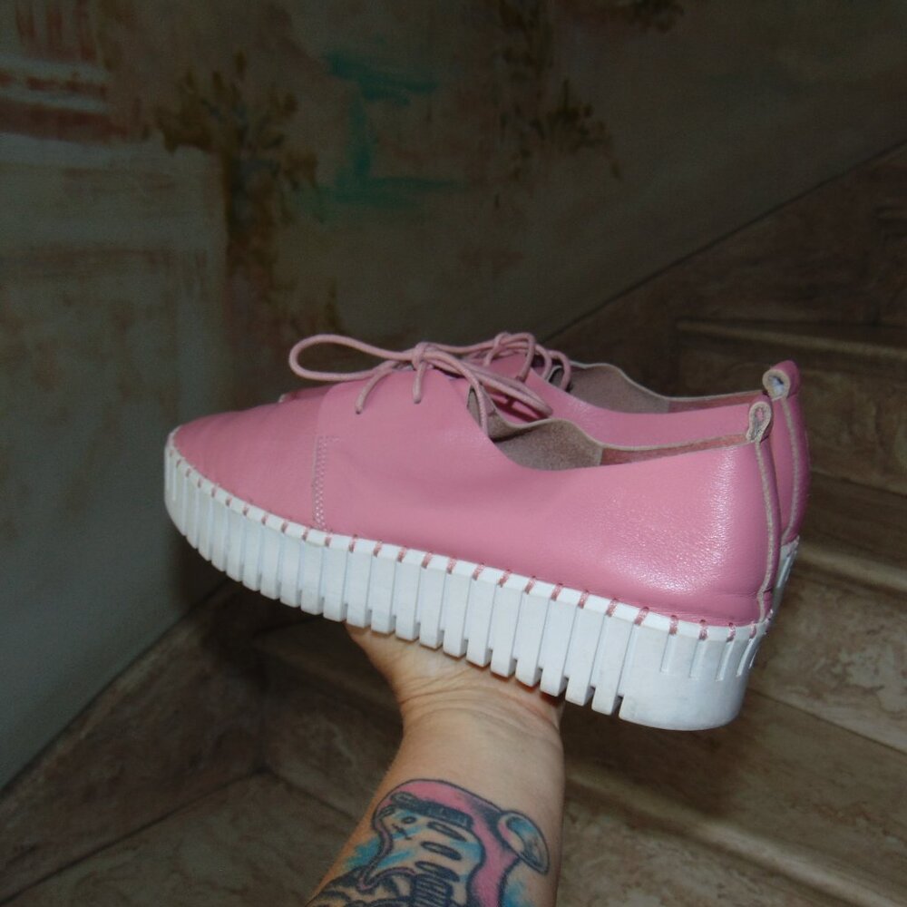 Midas Austailian Pink Leather Stitched Platform Sneakers Shoes Size EU 40